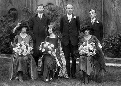 Back Row: Eamon de Valera, Kevin O'Higgins and Rory O'Connor at O'Higgins' wedding in 1921. O'Higgins was later to sign O'Connor's execution order.